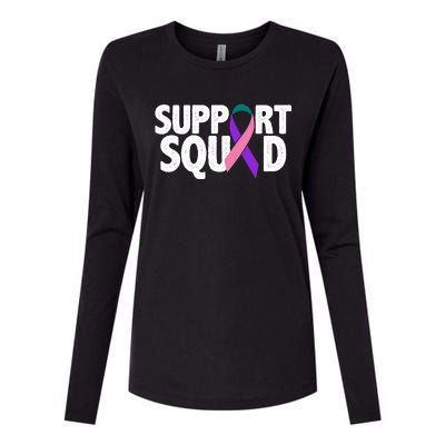 Thyroid Cancer Support Squad Teal Purple Pink Ribbon Womens Cotton Relaxed Long Sleeve T-Shirt