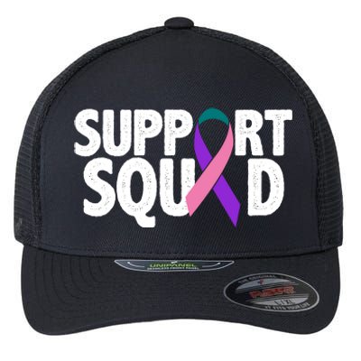 Thyroid Cancer Support Squad Teal Purple Pink Ribbon Flexfit Unipanel Trucker Cap