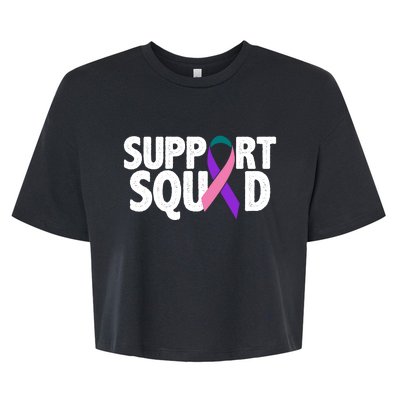 Thyroid Cancer Support Squad Teal Purple Pink Ribbon Bella+Canvas Jersey Crop Tee