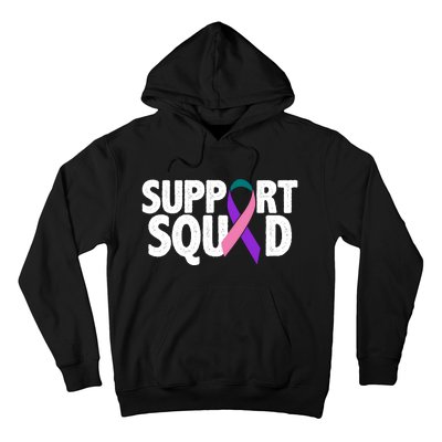 Thyroid Cancer Support Squad Teal Purple Pink Ribbon Hoodie