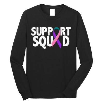 Thyroid Cancer Support Squad Teal Purple Pink Ribbon Long Sleeve Shirt