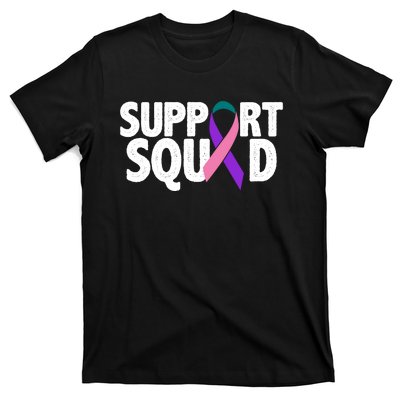 Thyroid Cancer Support Squad Teal Purple Pink Ribbon T-Shirt