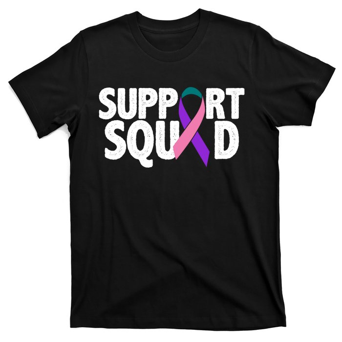 Thyroid Cancer Support Squad Teal Purple Pink Ribbon T-Shirt