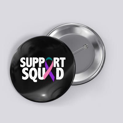 Thyroid Cancer Support Squad Teal Purple Pink Ribbon Button