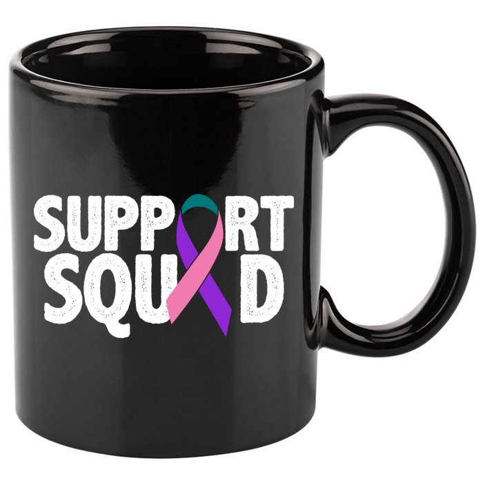 Thyroid Cancer Support Squad Teal Purple Pink Ribbon 11oz C Handle Ceramic Mug