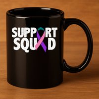 Thyroid Cancer Support Squad Teal Purple Pink Ribbon 11oz C Handle Ceramic Mug