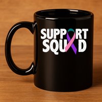 Thyroid Cancer Support Squad Teal Purple Pink Ribbon 11oz C Handle Ceramic Mug