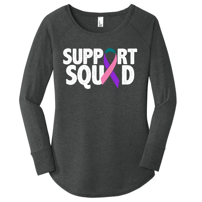 Thyroid Cancer Support Squad Teal Purple Pink Ribbon Women's Perfect Tri Tunic Long Sleeve Shirt