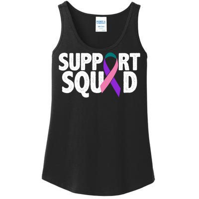 Thyroid Cancer Support Squad Teal Purple Pink Ribbon Ladies Essential Tank