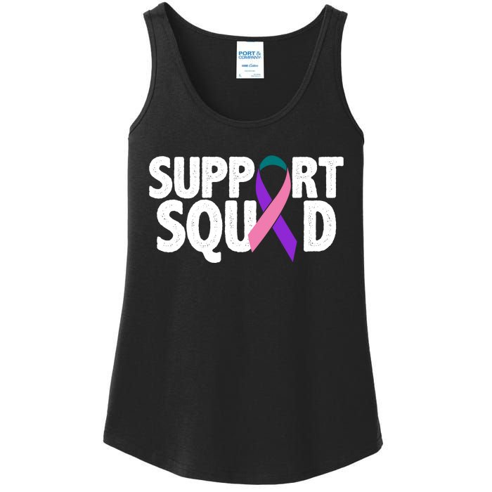 Thyroid Cancer Support Squad Teal Purple Pink Ribbon Ladies Essential Tank