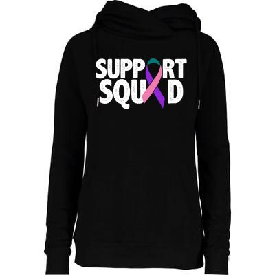 Thyroid Cancer Support Squad Teal Purple Pink Ribbon Womens Funnel Neck Pullover Hood