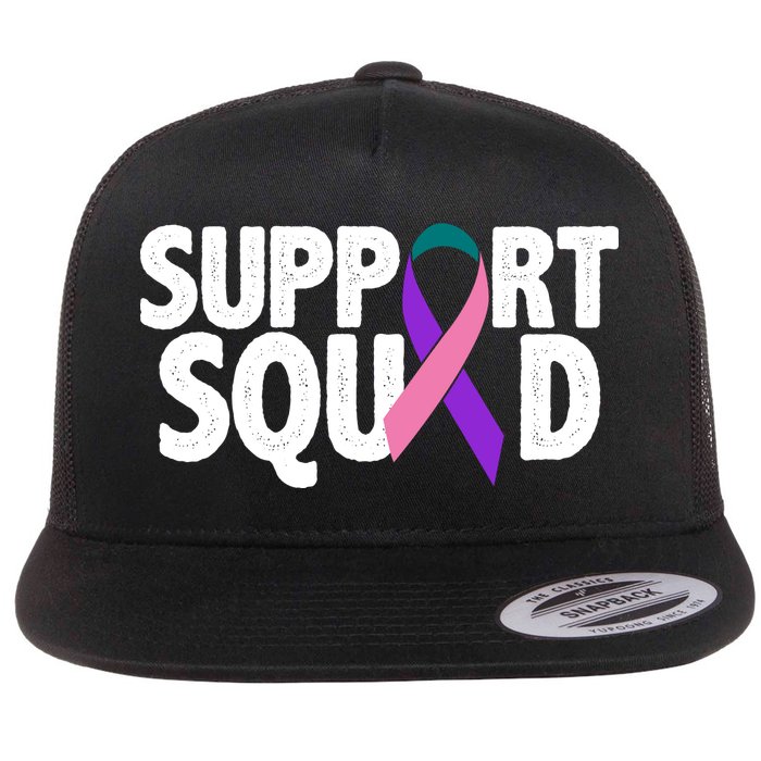 Thyroid Cancer Support Squad Teal Purple Pink Ribbon Flatbill Hat