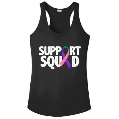 Thyroid Cancer Support Squad Teal Purple Pink Ribbon Ladies PosiCharge Competitor Racerback Tank