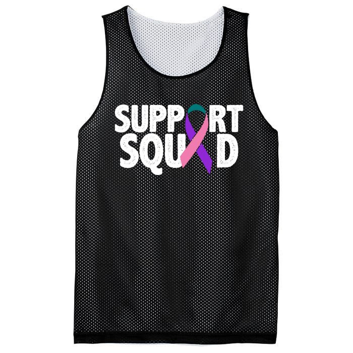 Thyroid Cancer Support Squad Teal Purple Pink Ribbon Mesh Reversible Basketball Jersey Tank