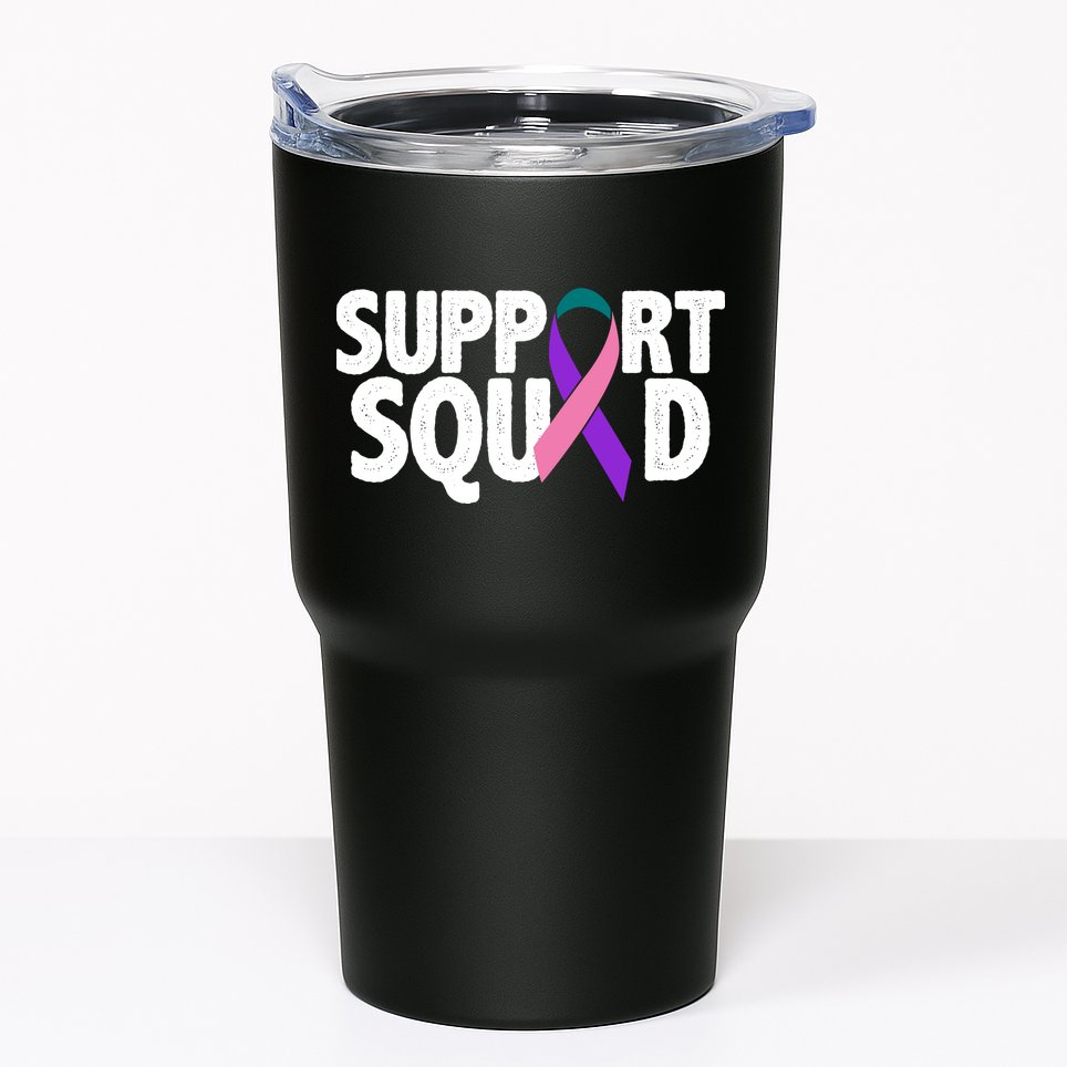 Thyroid Cancer Support Squad Teal Purple Pink Ribbon Tumbler