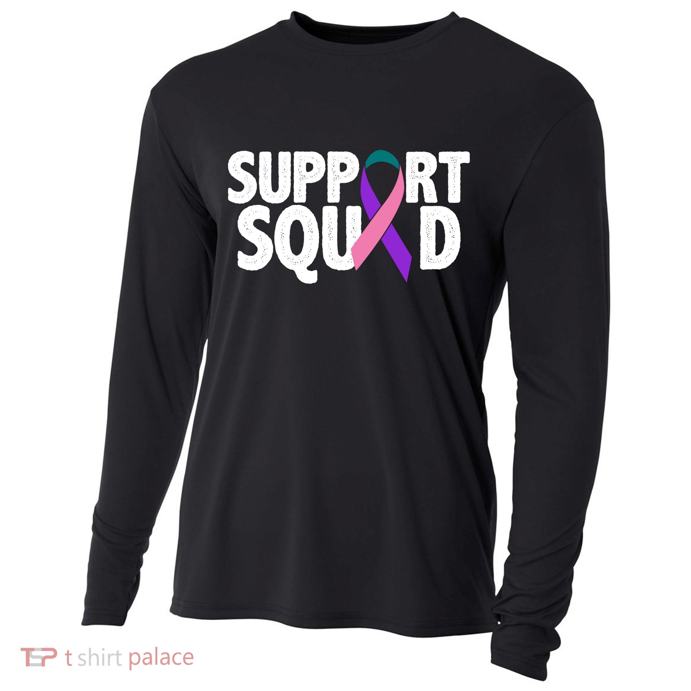Thyroid Cancer Support Squad Teal Purple Pink Ribbon Cooling Performance Long Sleeve Crew