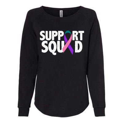 Thyroid Cancer Support Squad Teal Purple Pink Ribbon Womens California Wash Sweatshirt