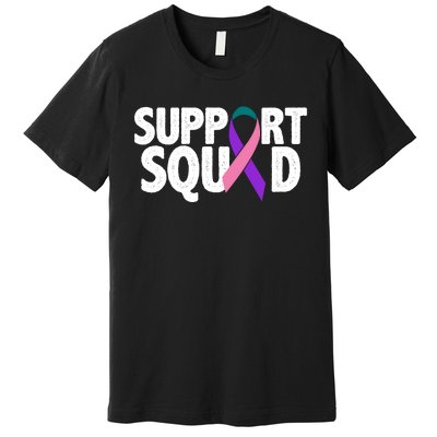 Thyroid Cancer Support Squad Teal Purple Pink Ribbon Premium T-Shirt