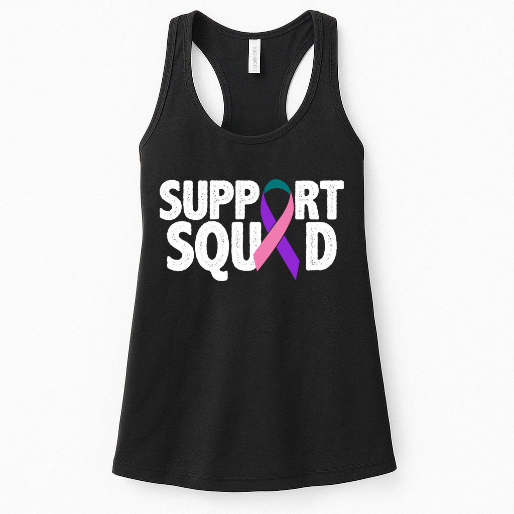 Thyroid Cancer Support Squad Teal Purple Pink Ribbon Womens Tank Top