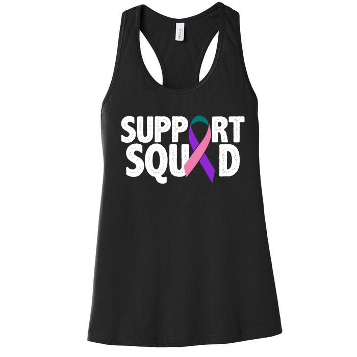 Thyroid Cancer Support Squad Teal Purple Pink Ribbon Women's Racerback Tank