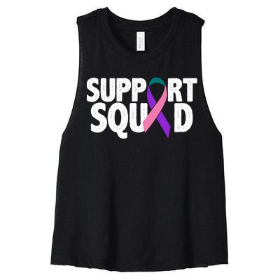 Thyroid Cancer Support Squad Teal Purple Pink Ribbon Women's Racerback Cropped Tank