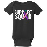Thyroid Cancer Support Squad Teal Purple Pink Ribbon Baby Bodysuit