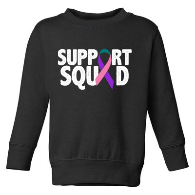 Thyroid Cancer Support Squad Teal Purple Pink Ribbon Toddler Sweatshirt