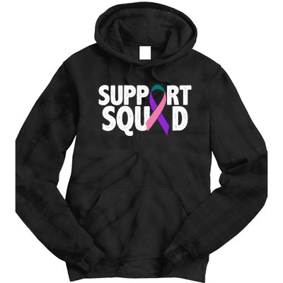 Thyroid Cancer Support Squad Teal Purple Pink Ribbon Tie Dye Hoodie