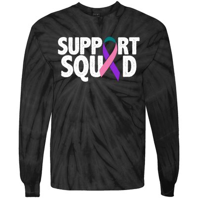 Thyroid Cancer Support Squad Teal Purple Pink Ribbon Tie-Dye Long Sleeve Shirt