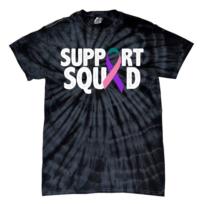 Thyroid Cancer Support Squad Teal Purple Pink Ribbon Tie-Dye T-Shirt