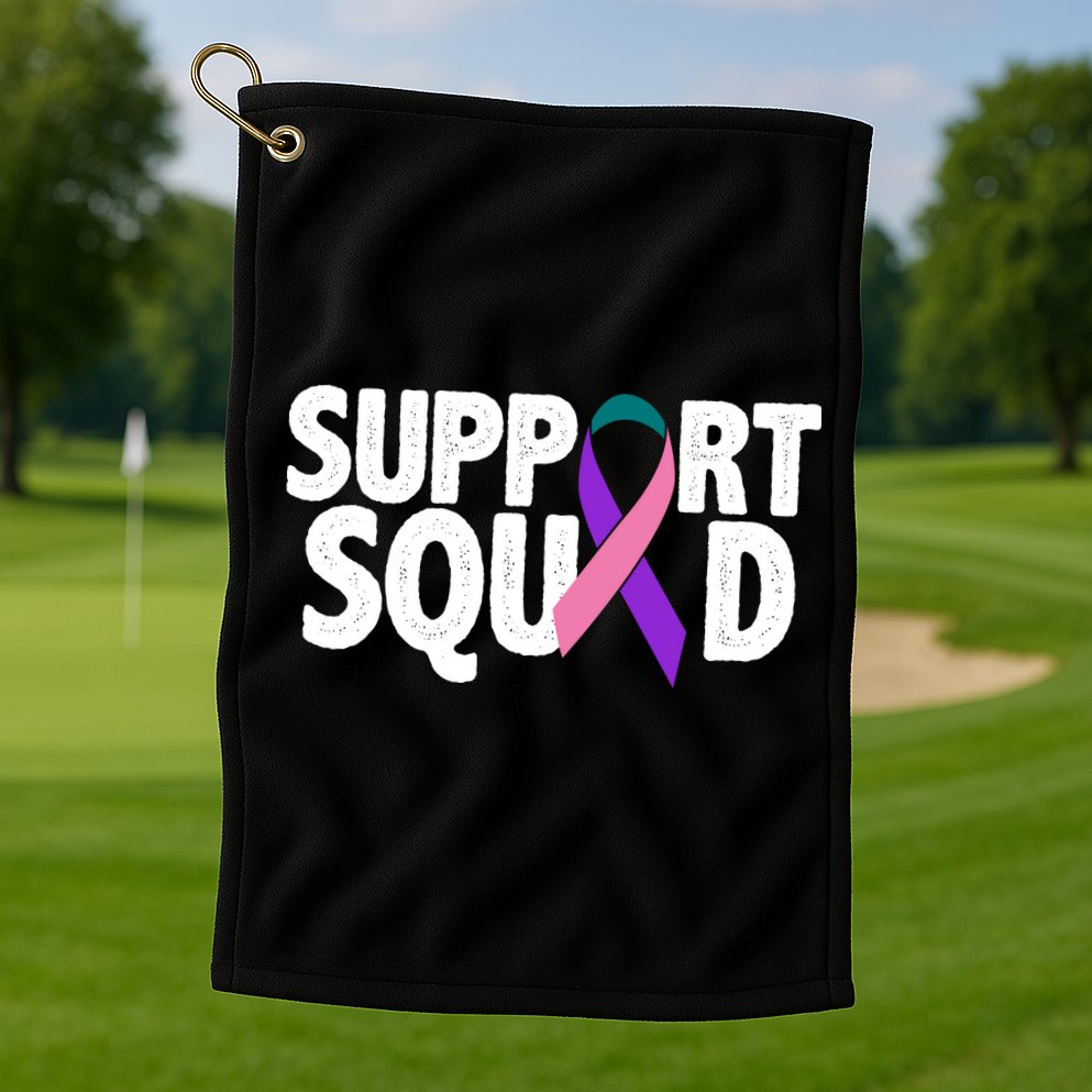 Thyroid Cancer Support Squad Teal Purple Pink Ribbon Golf Towel