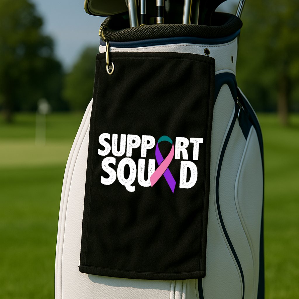 Thyroid Cancer Support Squad Teal Purple Pink Ribbon Golf Towel