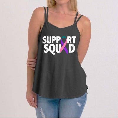 Thyroid Cancer Support Squad Teal Purple Pink Ribbon Women's Strappy Tank