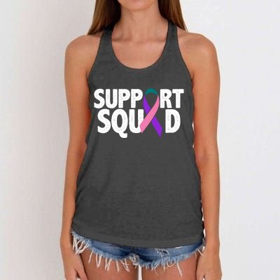 Thyroid Cancer Support Squad Teal Purple Pink Ribbon Women's Knotted Racerback Tank