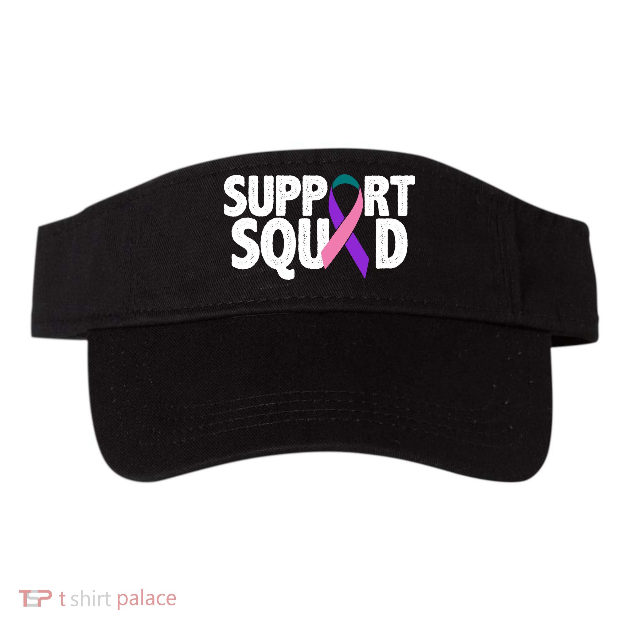 Thyroid Cancer Support Squad Teal Purple Pink Ribbon Visor