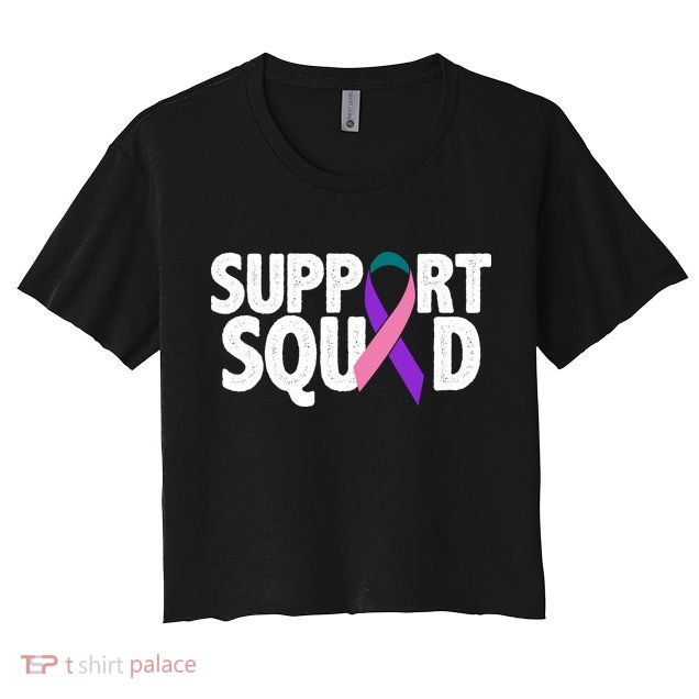 Thyroid Cancer Support Squad Teal Purple Pink Ribbon Crop Top