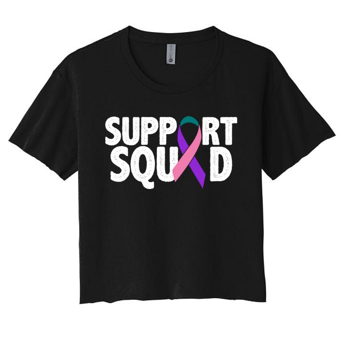 Thyroid Cancer Support Squad Teal Purple Pink Ribbon Women's Crop Top Tee