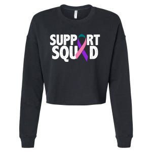 Thyroid Cancer Support Squad Teal Purple Pink Ribbon Cropped Pullover Crew