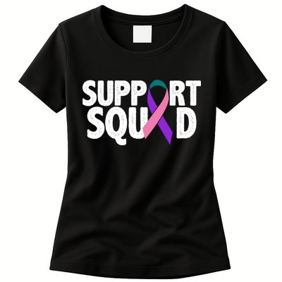 Thyroid Cancer Support Squad Teal Purple Pink Ribbon Womens T-Shirt