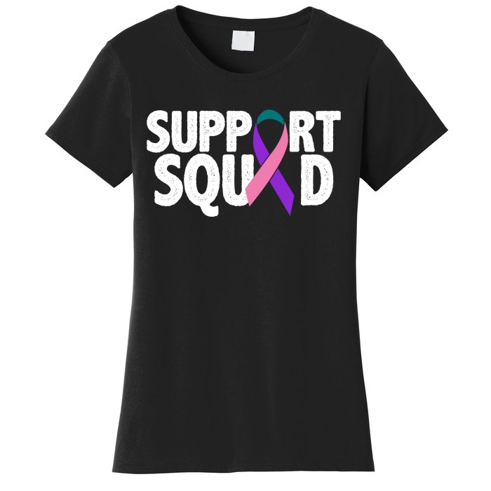 Thyroid Cancer Support Squad Teal Purple Pink Ribbon Women's T-Shirt