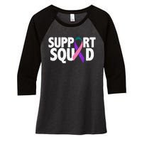 Thyroid Cancer Support Squad Teal Purple Pink Ribbon Women's Tri-Blend 3/4-Sleeve Raglan Shirt