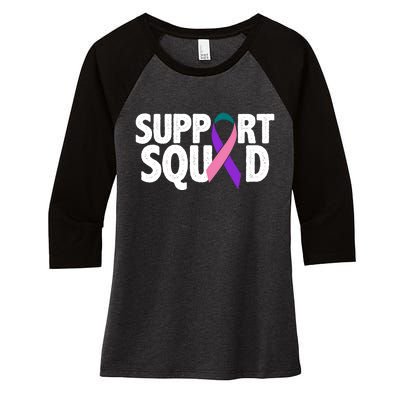 Thyroid Cancer Support Squad Teal Purple Pink Ribbon Women's Tri-Blend 3/4-Sleeve Raglan Shirt