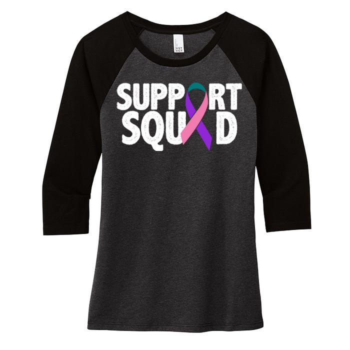 Thyroid Cancer Support Squad Teal Purple Pink Ribbon Women's Tri-Blend 3/4-Sleeve Raglan Shirt