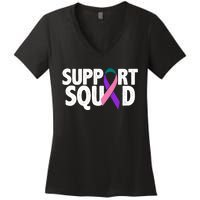 Thyroid Cancer Support Squad Teal Purple Pink Ribbon Women's V-Neck T-Shirt