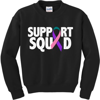 Thyroid Cancer Support Squad Teal Purple Pink Ribbon Kids Sweatshirt