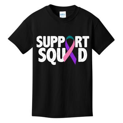 Thyroid Cancer Support Squad Teal Purple Pink Ribbon Kids T-Shirt
