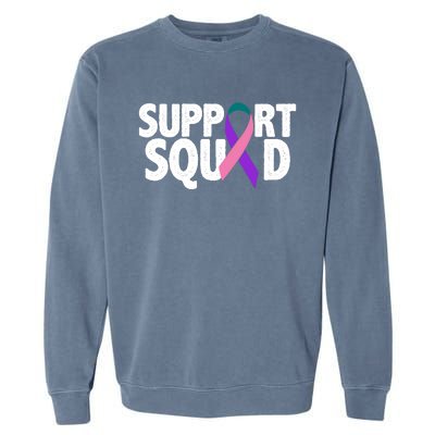 Thyroid Cancer Support Squad Teal Purple Pink Ribbon Garment-Dyed Sweatshirt