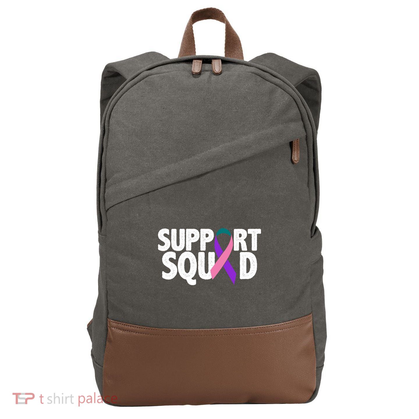 Thyroid Cancer Support Squad Teal Purple Pink Ribbon Cotton Canvas Backpack