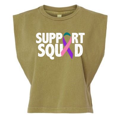 Thyroid Cancer Support Squad Teal Purple Pink Ribbon Garment-Dyed Women's Muscle Tee