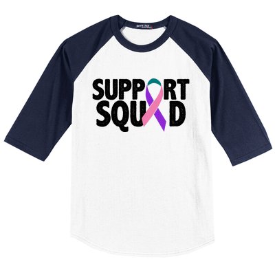 Thyroid Cancer Support Squad Teal Purple Pink Ribbon Baseball Sleeve Shirt